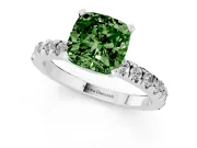 Fancy Green Cushion Cut Diamond Pavé Band Solitaire Set in Platinum with Prong Setting