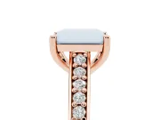 Radiant Cut Graduated Pave Cathedral Solitaire Engagement Ring Setting | Scroll Cut-Outs | Rose Gold
