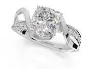 Cushion Cut Bypass Solitaire Engagement Ring Setting | Pavé and Plain Strands | Platinum