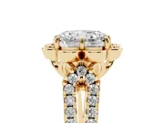 Radiant Cut Petal Frame Floral Halo Engagement Ring Setting | Pavé Split Shank | Yellow Gold