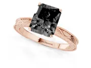 Radiant Cut Engraved Solitaire Engagement Ring Setting for a Black Center | Rose Gold