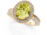 Oval Milgrain Halo Engagement Ring Setting for a Fancy Yellow Lab-Grown Diamond | Side Stones | Yellow Gold