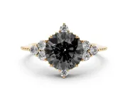 Round Vintage Cluster Engagement Ring Setting for a Black Center | Beaded Edges | Yellow Gold