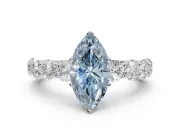 Marquise Side Stone Engagement Ring Setting for a Fancy Blue Lab-Grown Diamond | Scalloped Prong Accents | Platinum