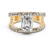 Emerald Cut Wide Open Split Shank Engagement Ring Setting | Pavé Strands | Yellow Gold