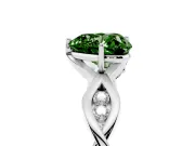 Fancy Green Heart Cut Diamond Twist Band Solitaire Ring Set in White gold with Leaf Prong Setting and Accent Stones