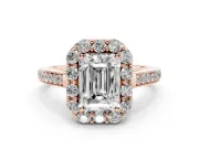 Emerald Cut Floral Halo Engagement Ring Setting | Large Round Accents | Rose Gold