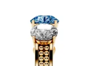 Round Engagement Ring Setting for a Fancy Blue Lab-Grown Diamond | Three Stone | Yellow Gold