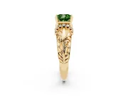 Fancy Green Cushion Cut Diamond Filigree Halo Engagement Ring Set in Yellow gold with Prong Setting