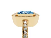 Radiant Cut Milgrain Halo Engagement Ring Setting for a Fancy Blue Lab-Grown Diamond | Pave Band | Yellow Gold