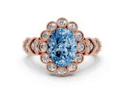 Oval Scalloped Halo Engagement Ring Setting for a Fancy Blue Lab-Grown Diamond | Heart Pavé Band | Rose Gold