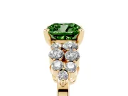 Fancy Green Cushion Cut Diamond Cluster Engagement Ring Set in Yellow gold with Pavé Band and Prong Setting