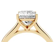 Princess Cut Diamond Solitaire Ring Set in Yellow gold with Cathedral Band and Prong Setting