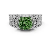 Cushion Cut Vintage Pave Engagement Ring Setting for a Fancy Green Lab-Grown Diamond | Milgrain Edges | Platinum