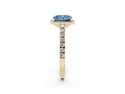 Fancy Blue Radiant Cut Diamond Halo Engagement Ring Set in Yellow gold with Pavé Band and Prong Setting