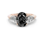 Oval Three-Stone Engagement Ring Setting for a Black Center | Pear Side Stones | Rose Gold