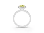 Fancy Yellow Marquise Cut Diamond Halo Solitaire Ring Set in White gold with Pavé Band and Prong Setting