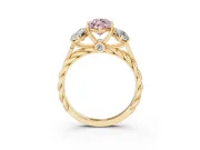 Fancy Pink Marquise Cut Diamond Three-Stone Ring Set in Yellow gold with Braided Band