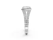 Princess Cut Halo Pavé Engagement Ring Setting | Narrow Split Shank | White Gold