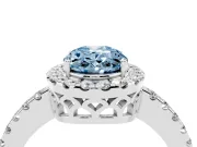 Fancy Blue Oval Cut Diamond Pavé Band Halo Engagement Ring Set in White gold with Prong Setting