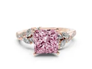Princess Cut Floral Engagement Ring Setting for a Fancy Pink Lab-Grown Diamond | Marquise Side Stones | Rose Gold