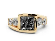 Princess Cut Bezel Bypass Engagement Ring Setting for a Black Center | Yellow Gold
