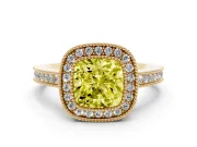 Cushion Cut Milgrain Halo Engagement Ring Setting for a Fancy Yellow Lab-Grown Diamond | Yellow Gold