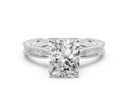 Radiant Cut Diamond Solitaire Milgrain Engraved Band Set in Platinum with Prong Setting