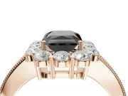 Fancy Black Radiant Cut Lab-Grown Diamond Halo Pavé Engagement Ring Set in Rose Gold with Milgrain Detailing