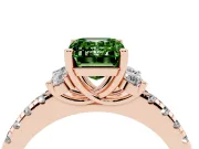 Emerald Cut Side Stone Engagement Ring Setting for a Fancy Green Lab-Grown Diamond | Pave Band | Rose Gold
