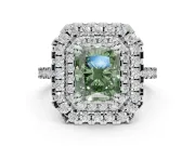 Fancy Green Radiant Cut Lab-Grown Diamond Double Halo Statement Ring Set in White Gold with Pavé Band