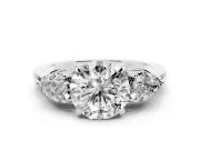 Round Cut Diamond Three-Stone Ring Set in Silver with Pear Side Stones