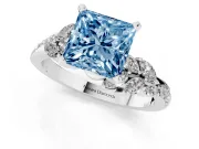 Fancy Blue Princess Cut Diamond Solitaire Ring Set in Silver with Marquise Twist Band and Prong Setting