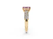Emerald Cut Multi Row Pave Engagement Ring Setting for a Fancy Pink Lab-Grown Diamond | Yellow Gold