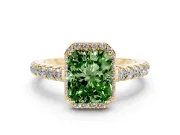 Radiant Cut Halo Pavé Engagement Ring Setting for a Fancy Green Lab-Grown Diamond | Yellow Gold