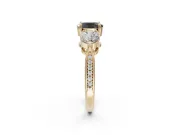 Fancy Black Cushion Cut Lab-Grown Diamond Three-Stone Ring Set in Yellow Gold with Channel-Set Band and Prong Setting