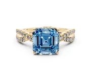 Asscher Cut Twisted Pave Engagement Ring Setting for a Fancy Blue Lab-Grown Diamond | Split Shank | Yellow Gold