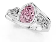 Fancy Pink Pear Cut Diamond Bezel Bypass Ring Set in Silver with Round Accents