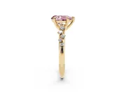 Fancy Pink Pear Cut Diamond Solitaire Vine Band Ring Set in Yellow gold with Round Accents and Prong Setting