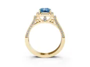 Radiant Cut Halo Engagement Ring Setting for a Fancy Blue Lab-Grown Diamond | Pavé Panel Shoulders | Yellow Gold