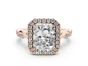 Radiant Cut Halo Engagement Ring Setting | Pavé Twist Band | Rose Gold