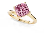 Cushion Cut Bypass Solitaire Engagement Ring Setting for a Fancy Pink Lab-Grown Diamond | Plain Band | Yellow Gold