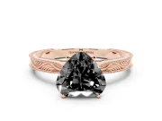 Heart-Shaped Engraved Solitaire Engagement Ring Setting for a Black Center | Rose Gold