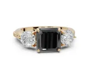 Asscher Cut Three Stone Engagement Ring Setting for a Black Center | Tapered Pavé Band | Yellow Gold