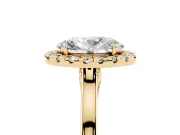 Oval Cut Halo Round Diamond Solitaire Ring Set in Yellow gold with Pavé Band and Prong Setting