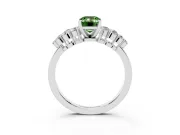 Fancy Green Emerald Cut Diamond Cluster Engagement Ring Set in Silver with Pavé Band and Prong Setting