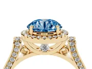 Round Pavé Halo Engagement Ring Setting for a Fancy Blue Lab-Grown Diamond | Yellow Gold