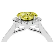 Fancy Yellow Heart Cut Halo Round Diamond Solitaire Ring Set in White gold with Pavé Band and Prong Setting
