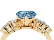 Heart-Shaped Side Stone Engagement Ring Setting for a Fancy Blue Lab-Grown Diamond | Shoulder Clusters | Yellow Gold