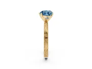 Fancy Blue Heart Cut Diamond Solitaire Milgrain Engraved Band Set in Yellow gold with Prong Setting
